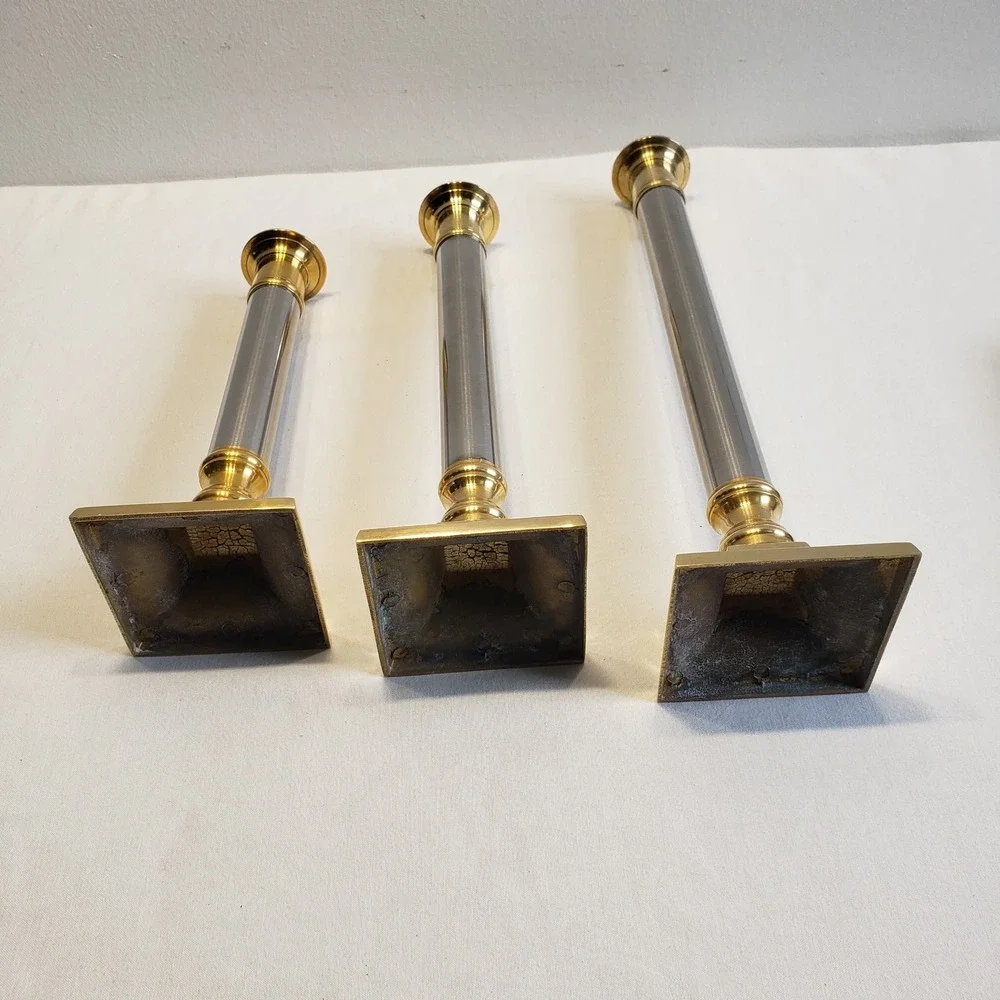 Candlestick Holders Brass Silver Mixed Metal Graduated Set of 3 Vintage